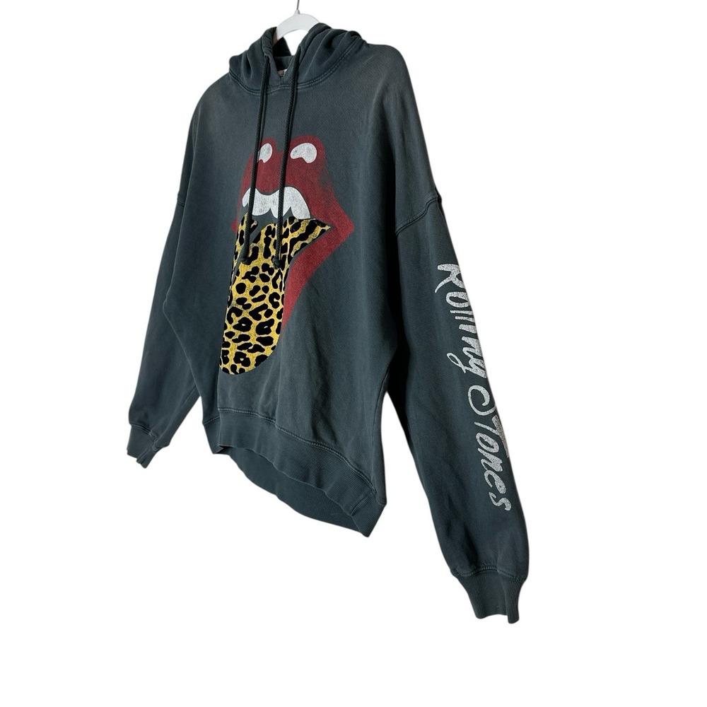 Free People DAYDREAMER X‎ REVOLVE Flocked Rolling Stones Hoodie Sweatshirt XS - Picture 8 of 10